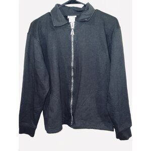 Isaacs Designs Black Zip-Up Jersey Jacket M Bling Zipper